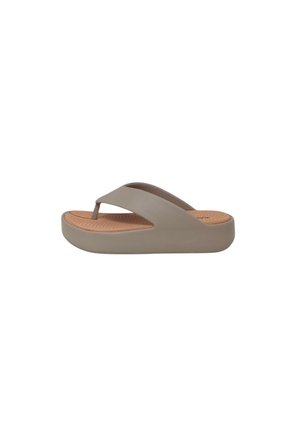 Infradito beige con plateau, fasce larghe e plantare marrone texturizzato su sfondo bianco.
