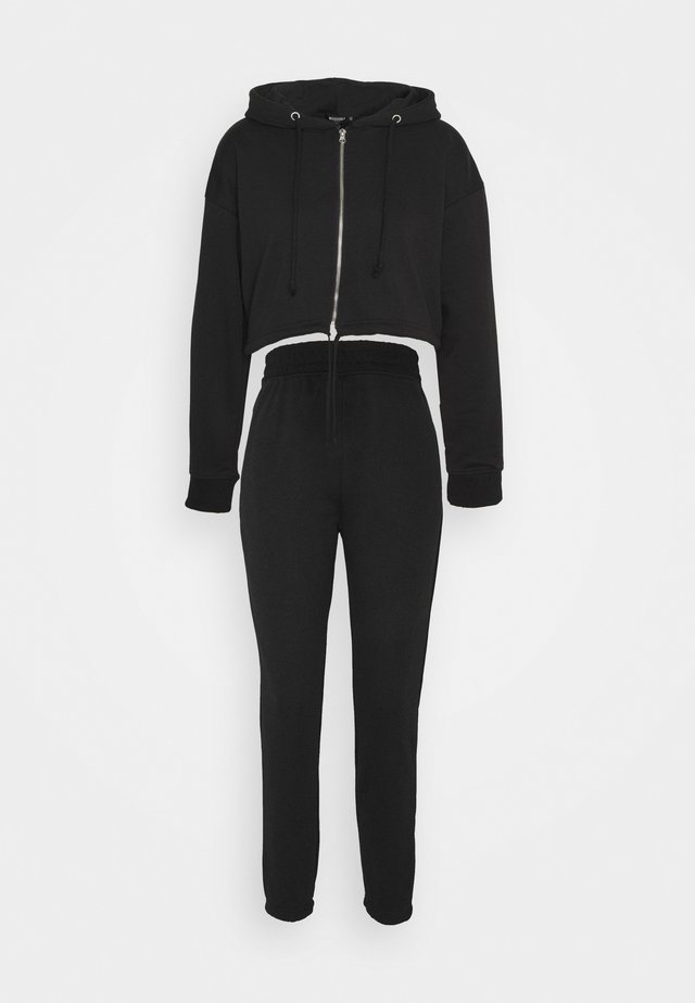 CROP ZIP HOODY JOGGER SET - Huvtröja med dragkedja - black