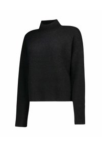 Zwarte trui met een hoge, geribbelde hals, losse, crops fit en lange mouwen. Gemaakt van zacht, textuurrijk materiaal met geribbelde manchetten.