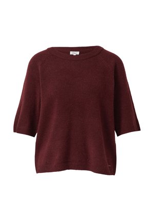 Maglione oversize borgogna a maniche corte, con scollatura ampia a girocollo e orlo a coste. Tessuto morbido con una vestibilità leggermente ampia e dettagli minimali.