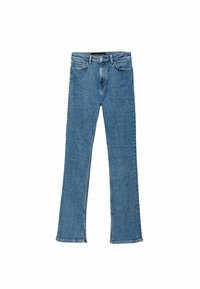 Ljust blå denimjeans med slim fit, med rak ben, subtil bleknad, framfickor och rå kant.