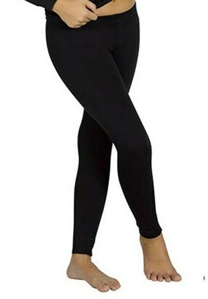 Leggings negros fabricados con una tela elástica, que presentan un diseño ajustado, una textura suave y un corte hasta el tobillo con una cinturilla sencilla.