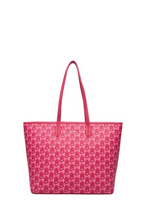 Rosa Tragetasche mit geometrischem Muster, zwei langen Griffen und kleinem, zentriertem Logo auf der oberen Vorderseite.