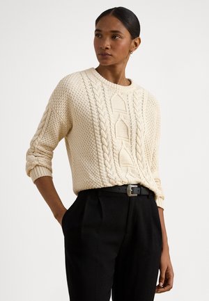 CABLE-KNIT COTTON CREWNECK SWEATER - Pulóver - mascarpone cream