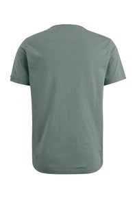 Korte mouwen t-shirt in gedempt groen, gemaakt van zachte katoen, met een ronde hals en een ontspannen pasvorm zonder zichtbare branding.