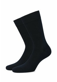 Czarne skarpetki z mieszanki bawełny z prążkowanymi mankietami, o gładkiej teksturze i długości do kostki, odpowiednie zarówno do codziennych, jak i eleganckich stylizacji.