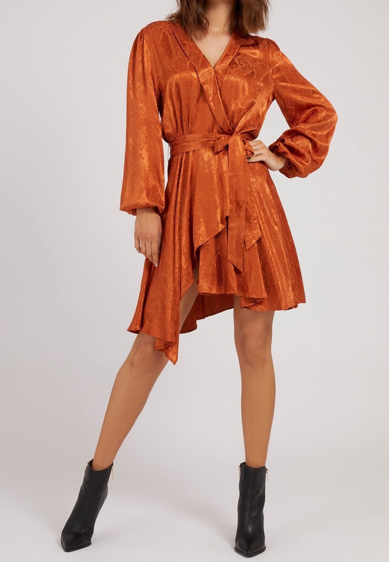 guess orange dress GUESS Asymmetrical ruffled dress Women