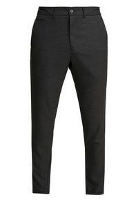 Mörkgrå herrbyxor i slim fit med ett subtilt rutmönster, knäppning, bälteshällor och sidofickor.