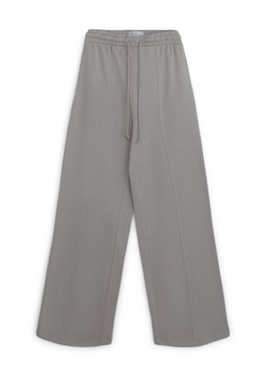 Graue Sweatpants mit weitem Bein, elastischem Bund und Kordelzug, mit vertikalen Nahtdetails vorne und hinten.