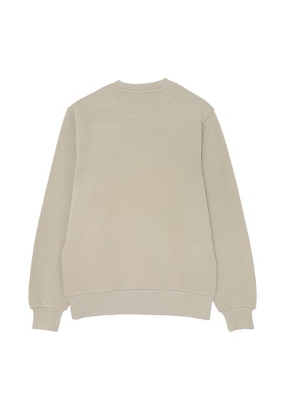 Felpa beige con collo rotondo, maniche lunghe e polsini a coste. Materiale morbido, texture liscia, design senza cuciture sulla parte posteriore.