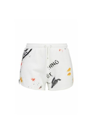 Witte katoenen shorts met een trekkoord, kleurrijke spetterpatronen en grafische tekst. Afgeronde zomen en een ontspannen pasvorm.