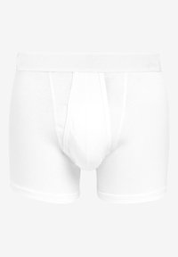 Boxeri albi din bumbac, cu un design ajustat, talie elastică și un buzunar frontal conturat pentru suport. Textură moale și netedă.