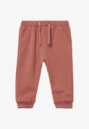 Katoenen joggerpants in gedempt rozenrood, voorzien van een elastische tailleband met trekkoord, zijzakken en ribgebreide enkels met witte strepen.