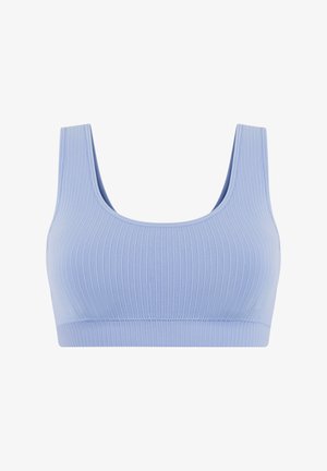 Lichtblauwe geribde bralette met brede bandjes, een ronde hals en een naadloos ontwerp, dat zorgt voor een gladde en aansluitende pasvorm.