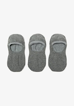 Graue Knöchelstrümpfe aus weichem Stoff mit niedrigem Schnitt und elastischen Öffnungen für einen sicheren Sitz, mit einer glatten Textur.