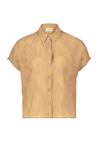 Camicia a maniche corte con colletto di colore giallo senape, con un motivo testurizzato, bottoni dettagliati e una vestibilità ampia.