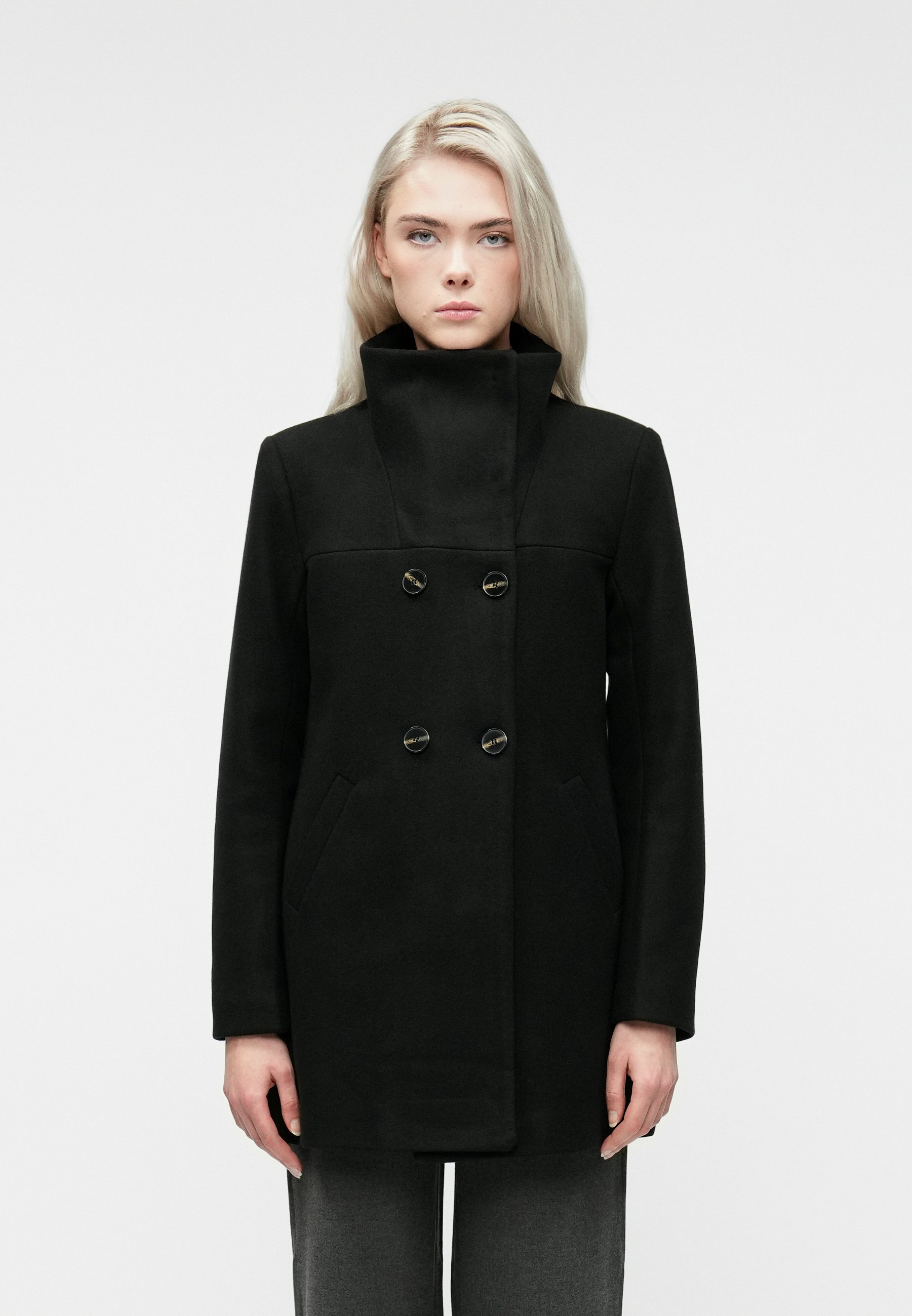 ジャケット・アウター KHOKI 24AW Washed wool coat Black 7115 Short Wool Coat, Black – Glasswing