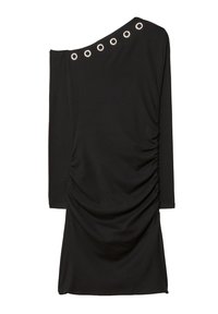 ASYMMETRIC WITH EYELETS - Shift dress - black