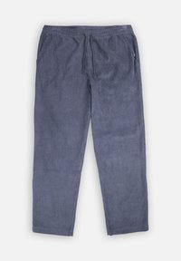 Pantalon en velours côtelé bleu à coupe décontractée, doté d'une taille élastique, d'un cordon de serrage et de poches latérales pour plus de fonctionnalité.