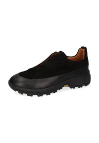 Schwarzer Wildlederschuh für den Sport mit einer glatten Gummiz spitzenkappe, im Slip-On-Design, strukturiertem Obermaterial und einer robusten Profilsohle.