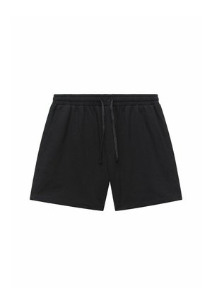 Sorte shorts lavet af tekstureret stof med elastisk talje og snor. Har sidelommer og en løs pasform.