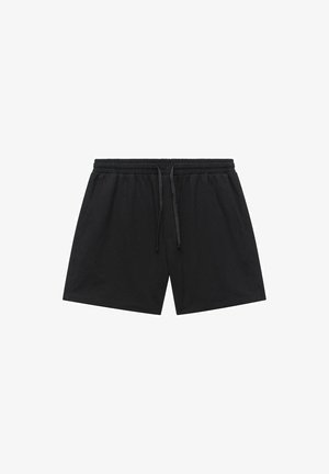 Sorte shorts lavet af tekstureret stof med elastisk talje og snor. Har sidelommer og en løs pasform.