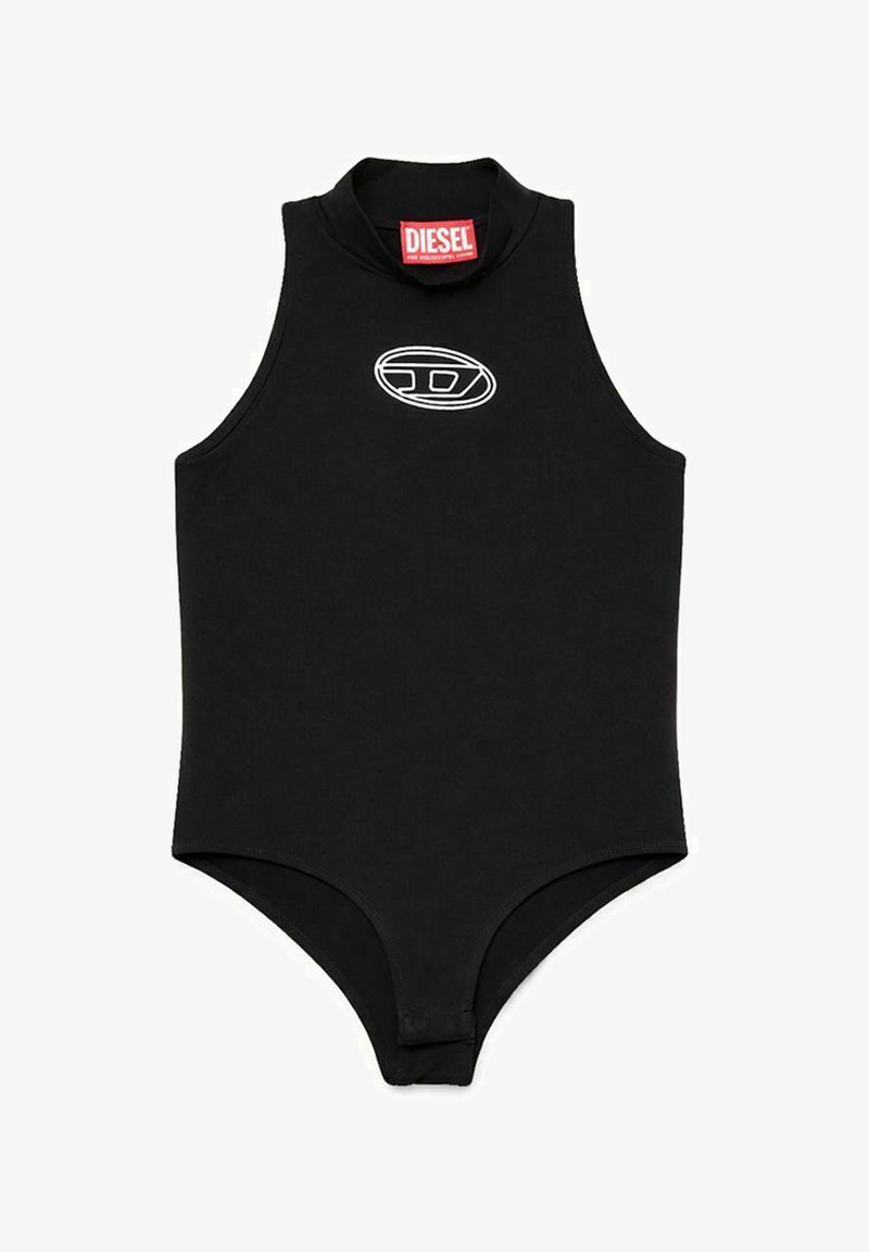 Body Diesel nero senza maniche con collo alto e logo ovale bianco sul petto.