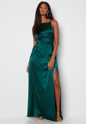 Bubbleroom DRAPY-BACK SLIT SATIN GOWN - Festklänning - dark green
