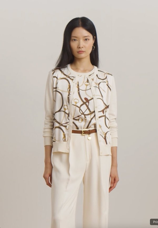 BELTING PRINT COTTON BLEND CARDIGAN - Cardigan - cream3