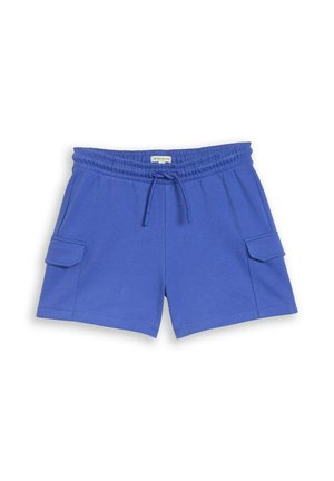 Blaue Freizeithosen mit elastischem Bund, verstellbarem Kordelzug und Klappentaschen auf beiden Seiten.