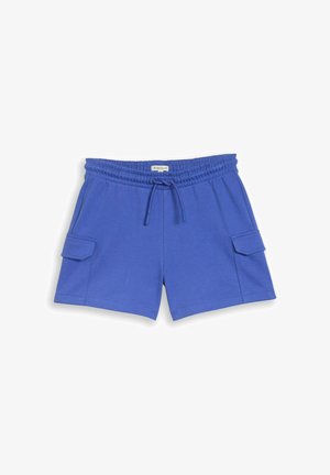 Blaue Freizeithosen mit elastischem Bund, verstellbarem Kordelzug und Klappentaschen auf beiden Seiten.