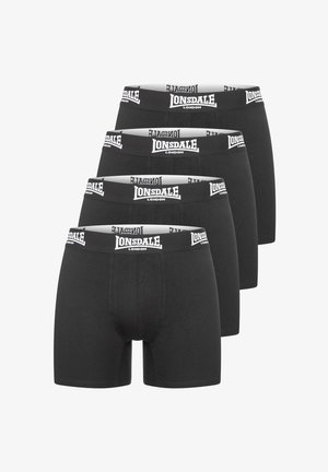 Mustat puuvillaboxerit, joissa on valkoinen logo vyötäröllä. Kangas on sileä, muotoiltu malli ja keskipituiset lahkeet, sopivat päivittäiseen käyttöön.