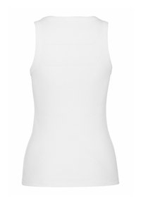 Witte mouwloze tanktop van ribkatoen. Heeft een hoge halslijn en een strakke pasvorm, met platte naden en geen extra details.