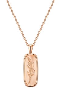 Halsband i roséguld med ett ovalt hänge med ett bladdesign. Kedjan �är delikat och består av sammanlänkade ovala länkar.