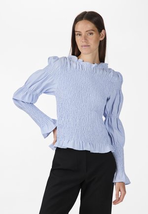 YAS, YASCHECKA SMOCK - Bluse - powder blue/white