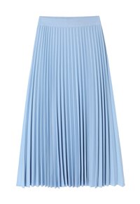 Gonna plenaria di un delicato blu chiaro realizzata in tessuto morbido. La cintura liscia porta a delle profonde pieghe uniformi che si estendono fino a una lunghezza al polpaccio.
