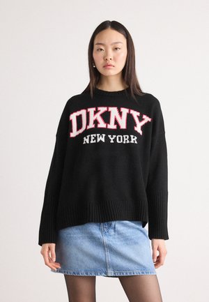 VARSITY LOGO CREW NECK RELAXED - Džemperis - black/ivory/azalea