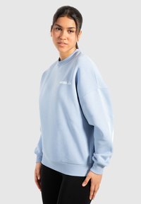 Lichtblauwe sweatshirt van katoen met een ronde hals, ribbelmanchetten en een logo op de voorkant. Heeft een relaxte pasvorm en lange mouwen.