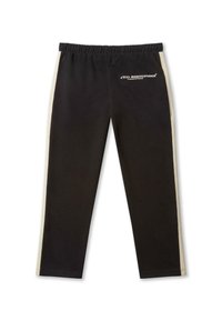 Sorte sweatpants med elastisk talje, med creamefarvede sidestriber og trykt tekst på bagsiden. Blødt bomuldsblanding materiale.