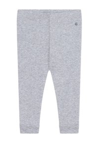 Leggings grigi chiaro realizzati in un morbido e flessibile tessuto misto cotone. Presentano una cintura liscia e polsini aderenti alle caviglie. Nessun motivo o accento.