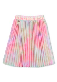 Πλισέ φούστα με παστέλ σχέδιο tie-dye σε αποχρώσεις του ροζ, μπλε και κίτρινου. Διαθέτει μαλακή, ελαστική ζώνη μέσης με το κείμενο "BILLIEBLUSH".