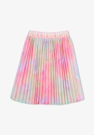 Rozkloszowana spódnica z plisami w pastelowy wzór tie-dye w odcieniach różu, niebieskiego i żółtego. Posiada miękki, elastyczny pas z napisem „BILLIEBLUSH”.