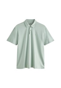 Šviesiai žalia polo marškinėlių, pagamintų iš minkštos medžiagos, su klasikinėmis apykaklėmis, dviem sagomis ir mažu logotipu ant krūtinės.