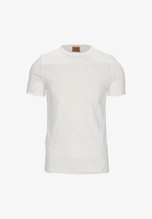 White short-sleeve t-shirt in soft cotton fabric. Classic crew neckline, regular fit, with no patterns or embellishments.