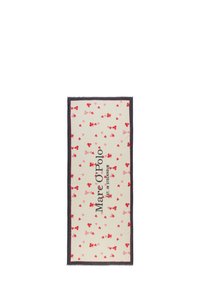 Sjaal met patroon in beige met rode en roze bloemenontwerpen, afgewerkt met een donkere rand. Voorzien van merknaam "Marc O'Polo" in contrasterende kleur.