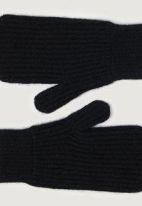 Pari musta ribbimekaniikkaa sisältäviä lapasia, joissa on eristetyt peukalot ja pitkät rannekappaleet.