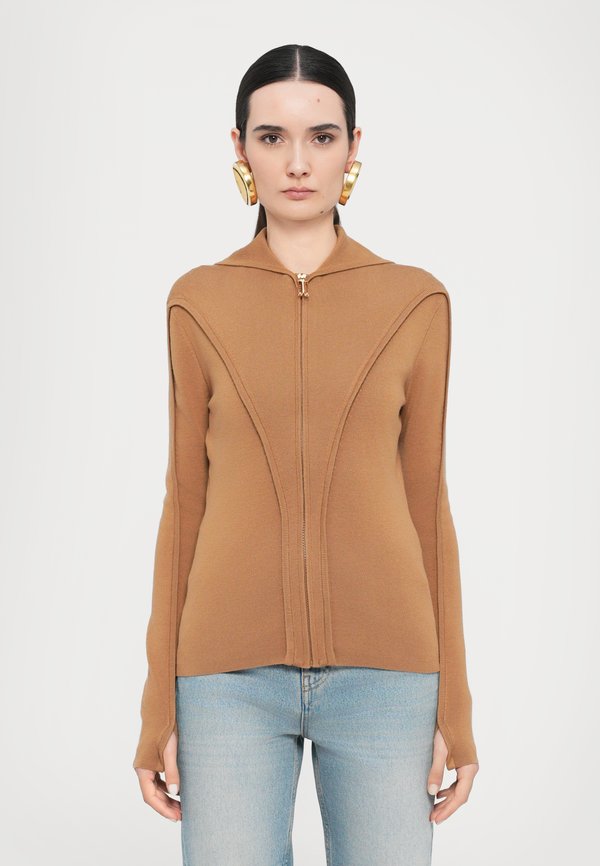 PIPING DETAIL HOODED - Zip-up sweatshirt - camel