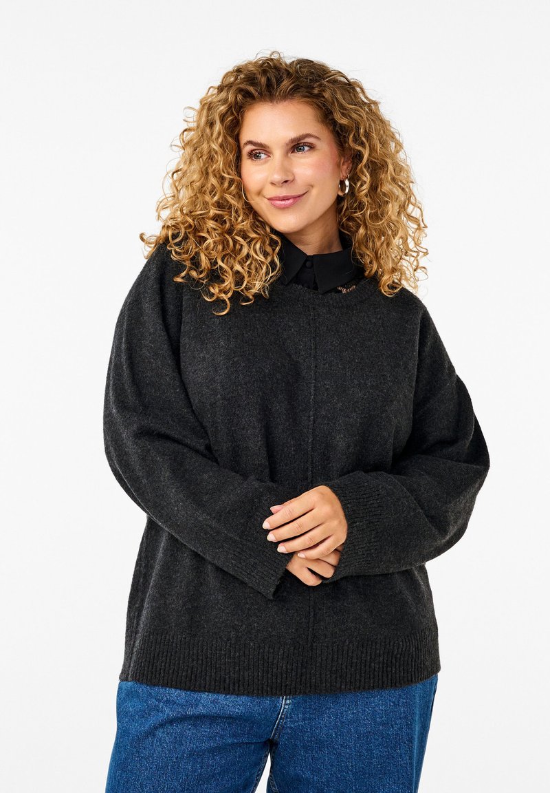 Zizzi RUNDHALSAUSSCHNITT MITTELNAHT - Pulover - dark grey melange