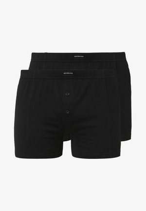 Schwarze Baumwollboxershorts mit elastischem Bund, zwei vorderen Knöpfen und minimaler Naht. Als Doppelpack erhältlich.