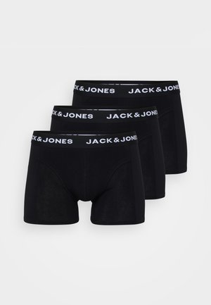 Fekete boxer alsónadrág három darabos csomagban. Puha anyagból készült, fekete derékrésszel és fehér "JACK & JONES" logóval, valamint kontrasztos varrással.